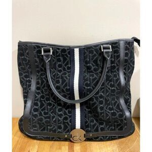 Calvin Klein Travel Tote Black Leather Suede Logo Design